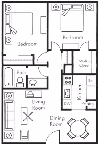2 Beds • 1 Bath 0244 floor plan